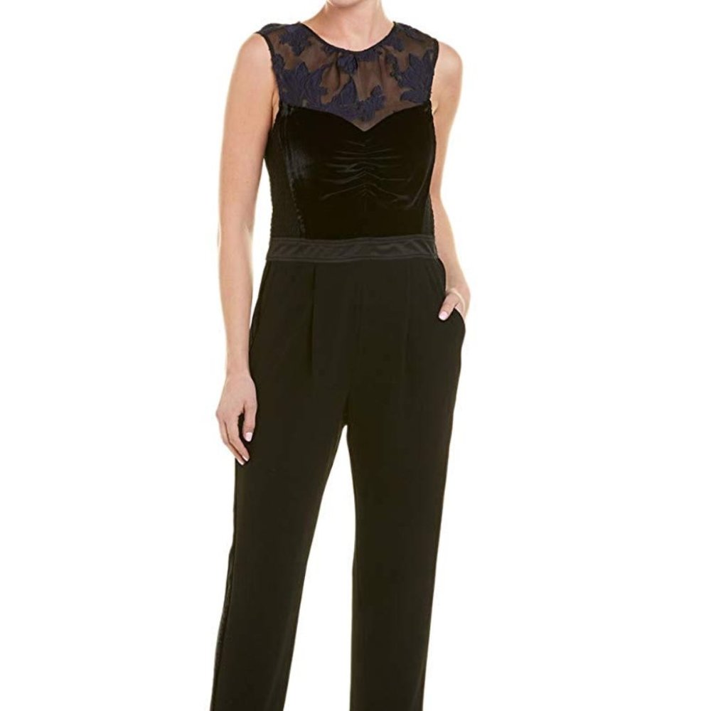 Rebecca Taylor Black and Blue Lace Pant Jumpsuit - Picture 1 of 7